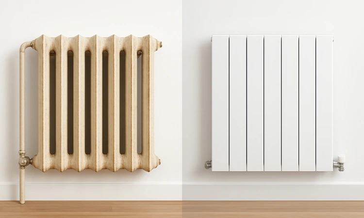 Une femme met ses mains sur un radiateur