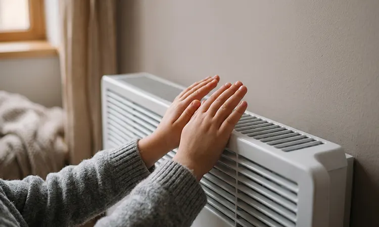 Une femme met ses mains sur un radiateur